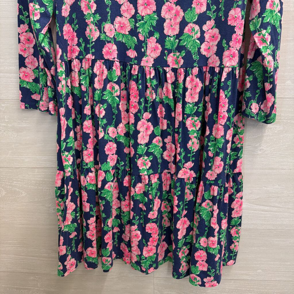 Lilly Pulitzer Navy/ Pink Floral Print Long Sleeve Dress Large