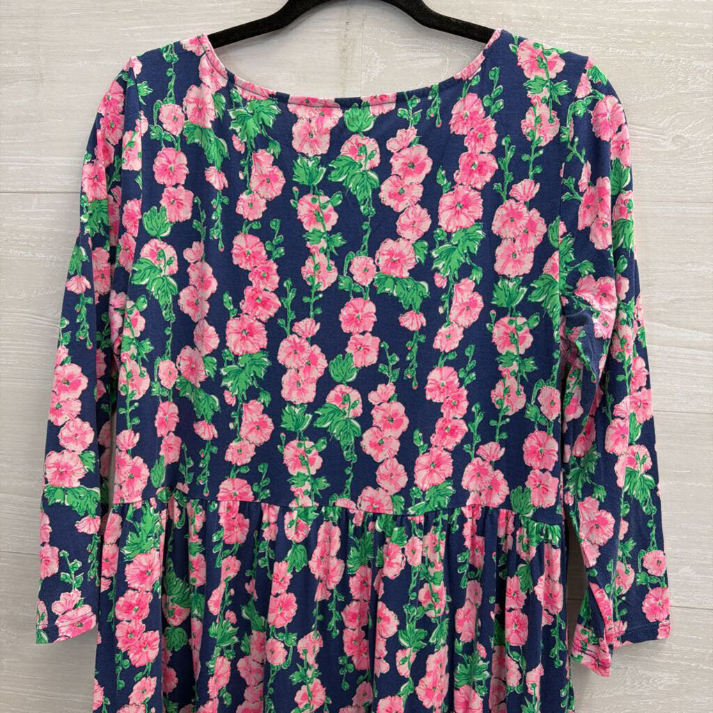 Lilly Pulitzer Navy/ Pink Floral Print Long Sleeve Dress Large