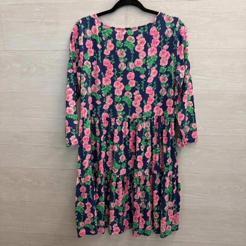 Lilly Pulitzer Navy/ Pink Floral Print Long Sleeve Dress Large