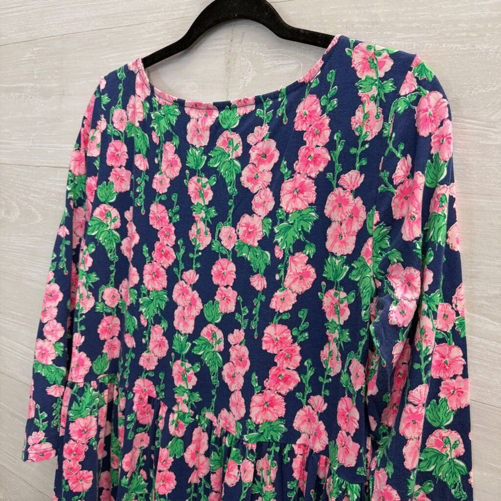 Lilly Pulitzer Navy/ Pink Floral Print Long Sleeve Dress Large