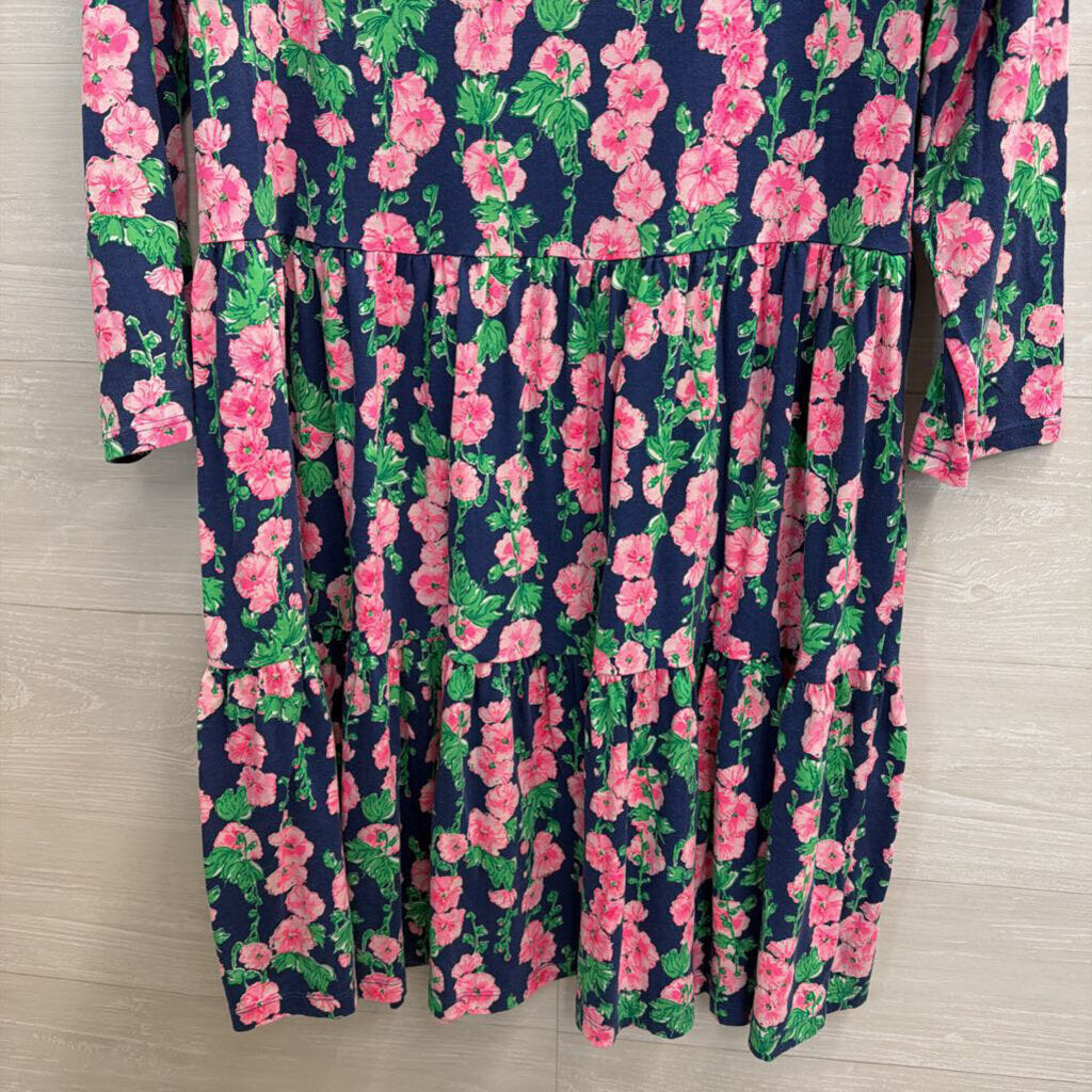 Lilly Pulitzer Navy/ Pink Floral Print Long Sleeve Dress Large