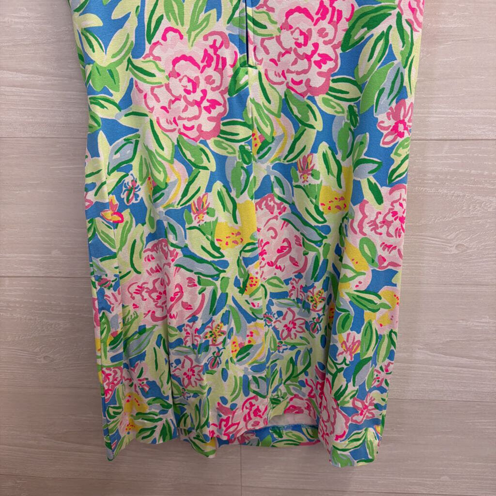 Lilly Pulitzer Blue/ Multi Print Short Sleeve Tie Waist Romper Dress Medium