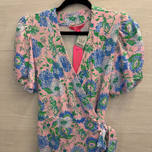 Lilly Pulitzer Pink/ Multi Print Short Sleeve Wrap Romper Dress Medium