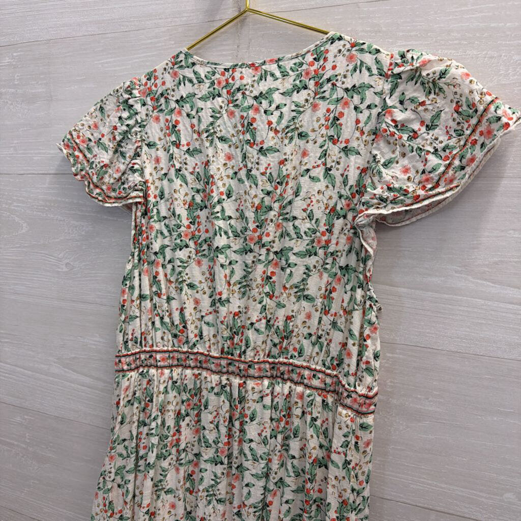 Max Studio White/ Green/ Pink Print Short Sleeve Maxi Dress Medium