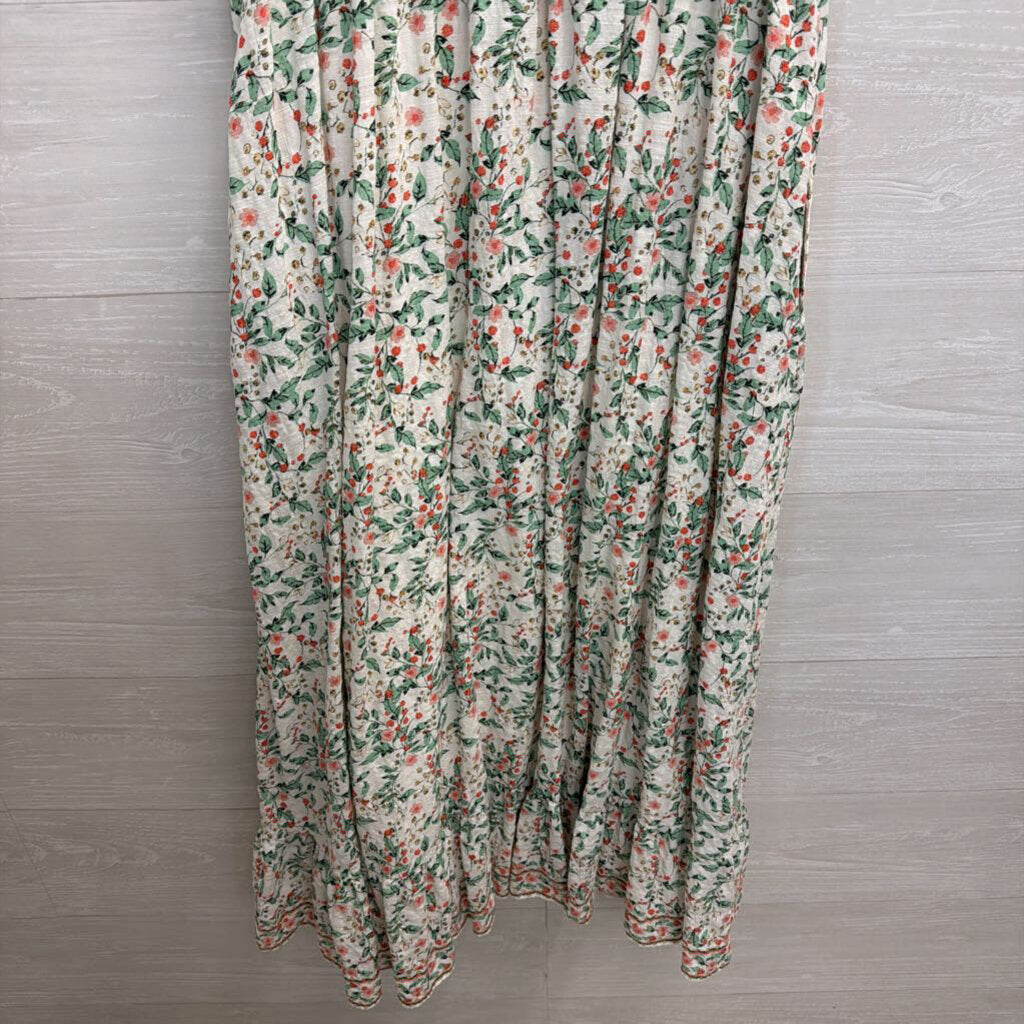 Max Studio White/ Green/ Pink Print Short Sleeve Maxi Dress Medium