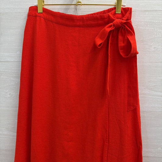 J Crew Red Faux Wrap Midi Skirt Small
