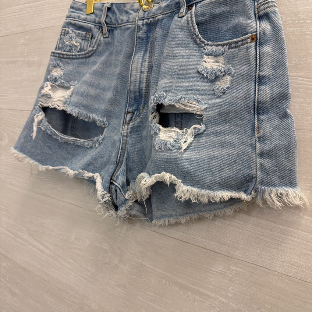 PacSun Light Wash Distressed Cutoff Denim Shorts 28