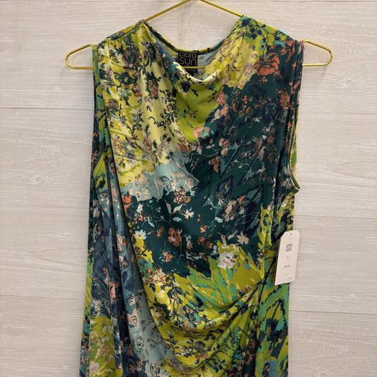 Clara Sun Woo Blue/ Green Floral Print Sleeveless Midi Dress Large