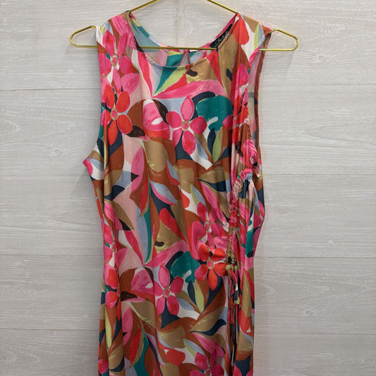 Charlie B Pink/ Multi Print Silky Maxi Dress Extra Large