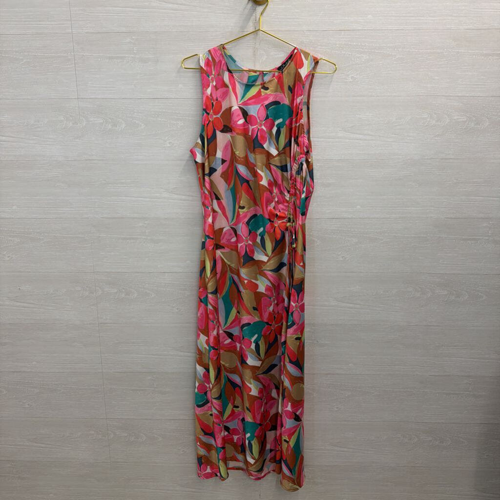 Charlie B Pink/ Multi Print Silky Maxi Dress Extra Large