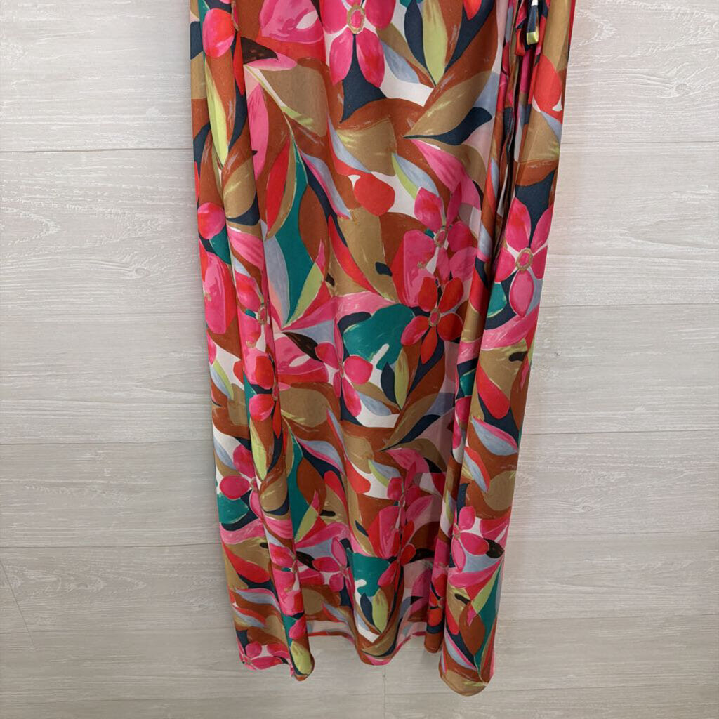 Charlie B Pink/ Multi Print Silky Maxi Dress Extra Large