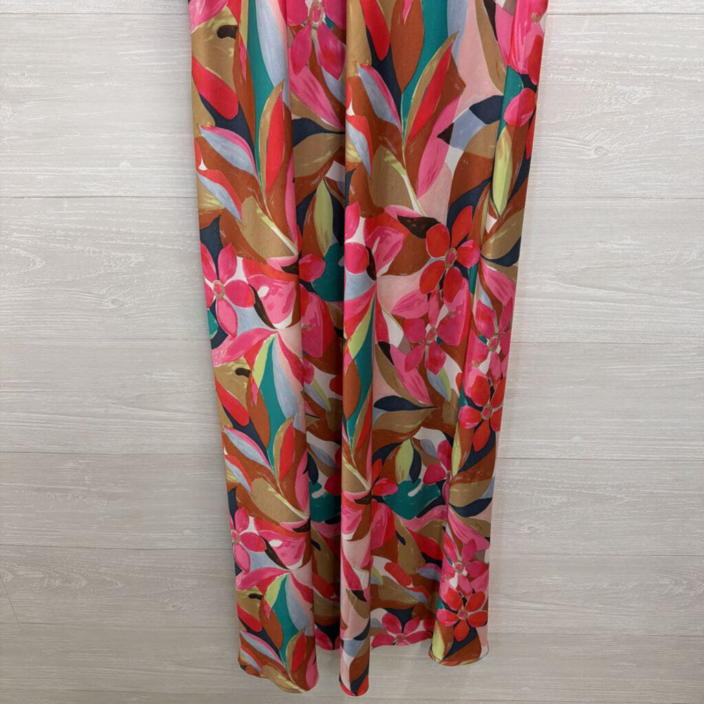 Charlie B Pink/ Multi Print Silky Maxi Dress Extra Large