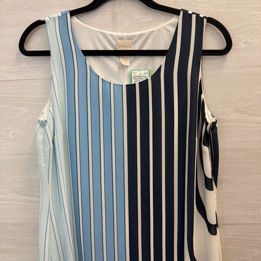 Chicos White/ Blue Striped Print Sleeveless Shift Dress Medium