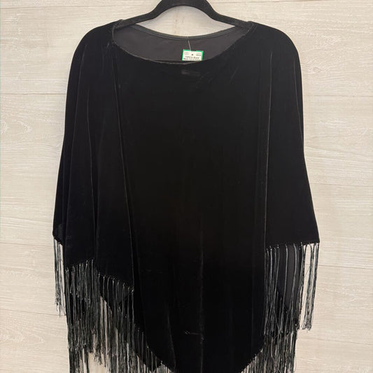 Black Velvet Fringe Hem Over The Shoulder Poncho Top One Size