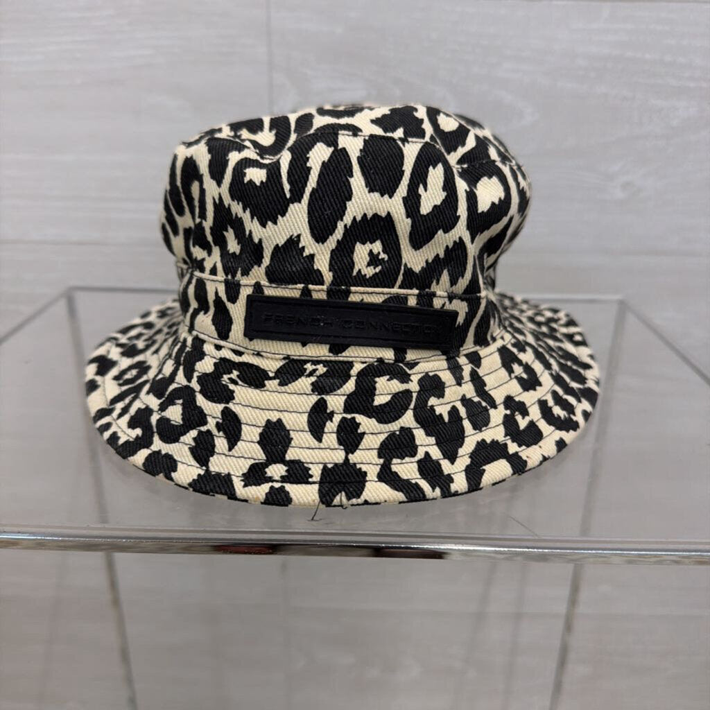 French Connection Cream/ Black Leopard Print Bucket Hat