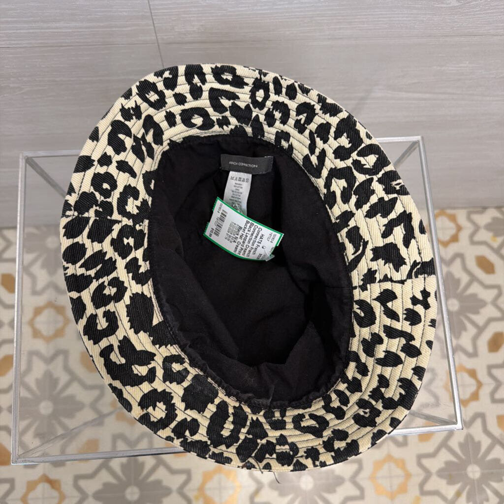 French Connection Cream/ Black Leopard Print Bucket Hat