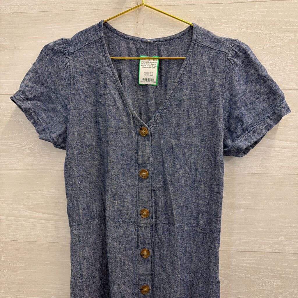 Blue Short Sleeve Button Front Dress Medium