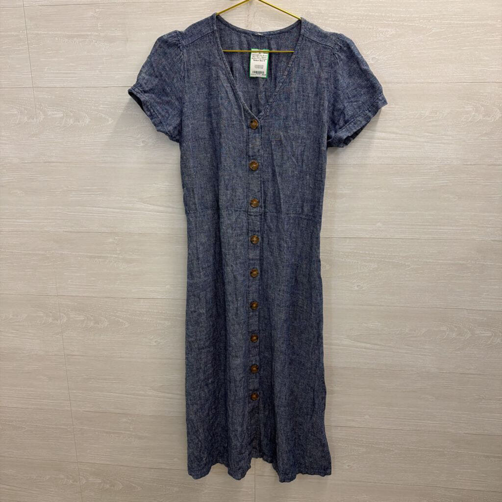 Blue Short Sleeve Button Front Dress Medium