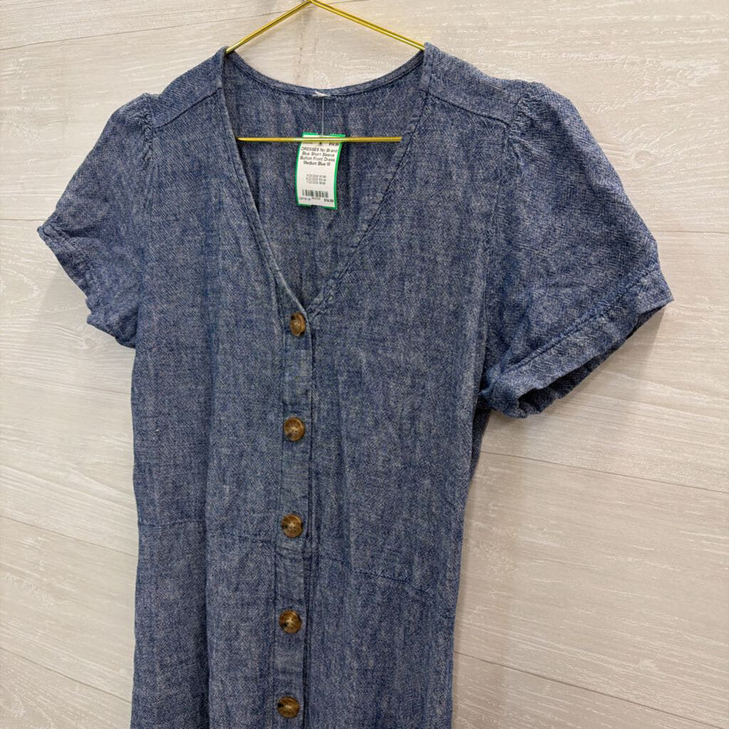 Blue Short Sleeve Button Front Dress Medium