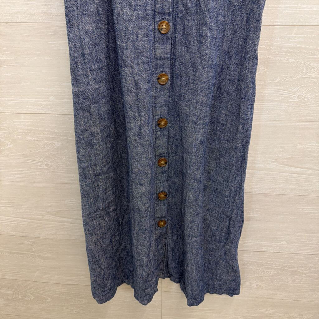 Blue Short Sleeve Button Front Dress Medium