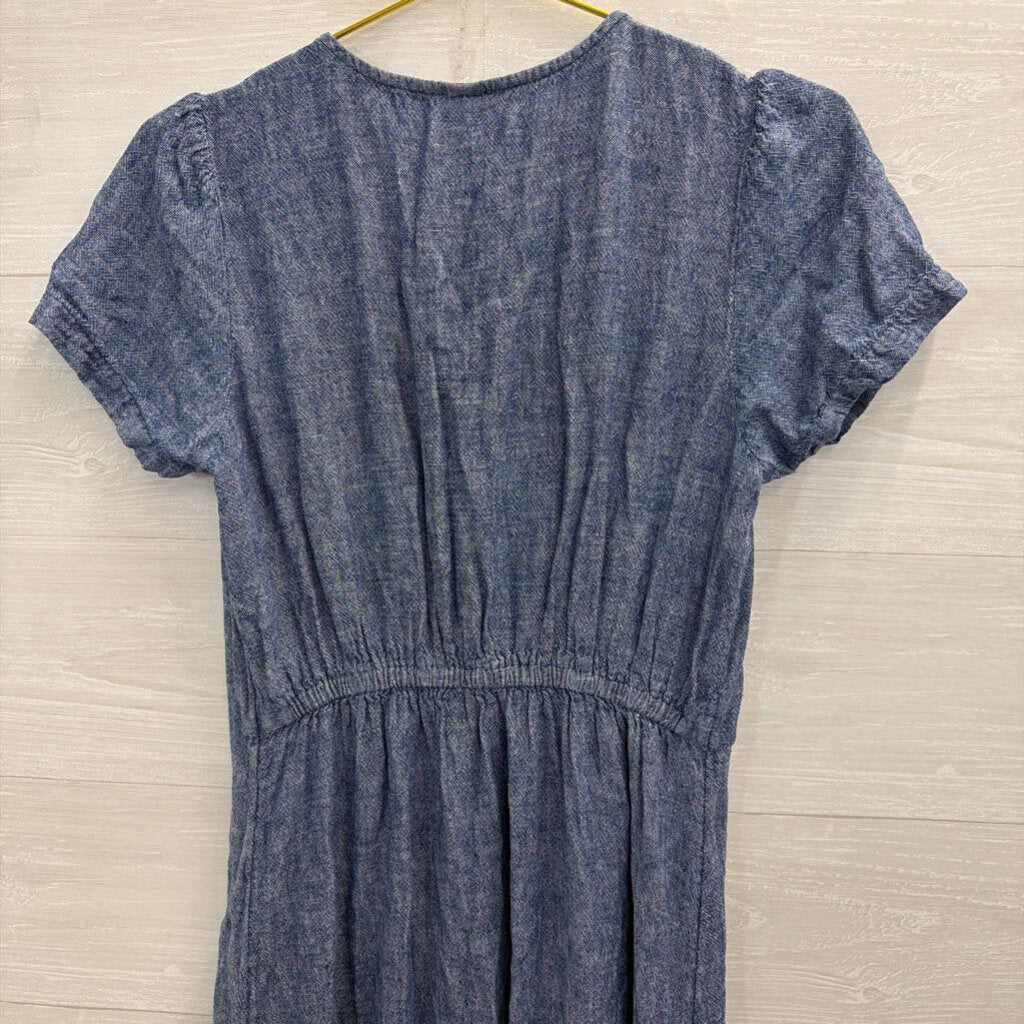 Blue Short Sleeve Button Front Dress Medium