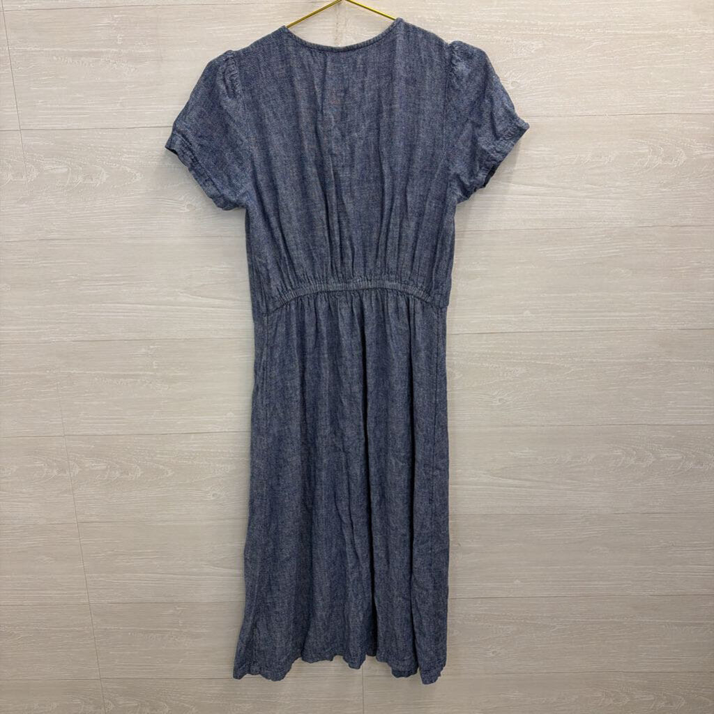 Blue Short Sleeve Button Front Dress Medium