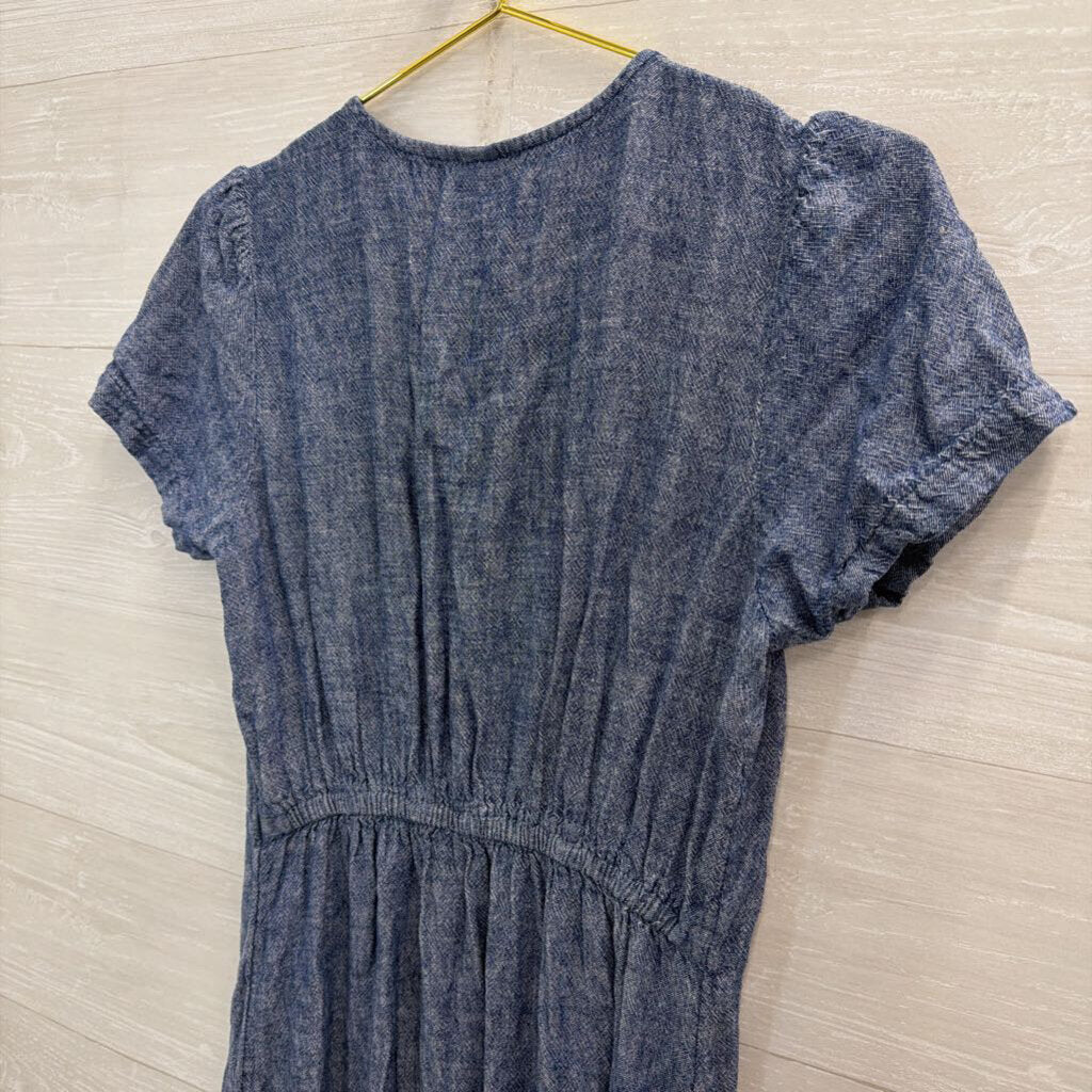 Blue Short Sleeve Button Front Dress Medium