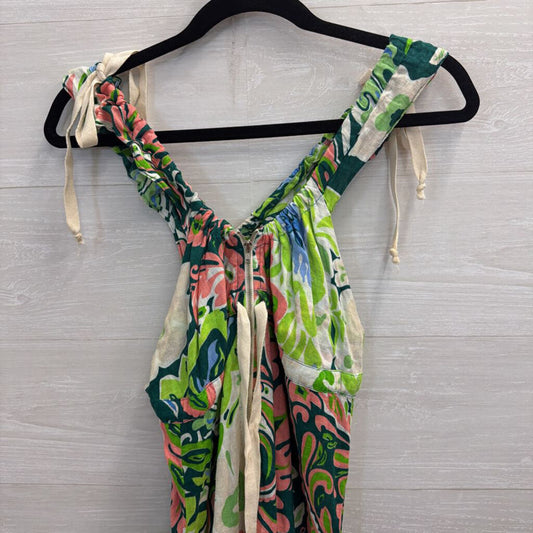 Take'c White/ Multi Print Zip Front Sleeveless Tie Front Dress Small