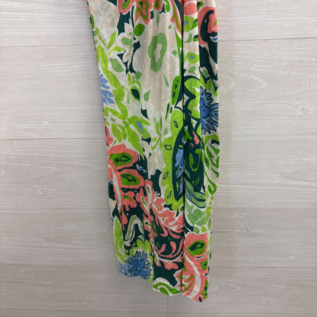 Take'c White/ Multi Print Zip Front Sleeveless Tie Front Dress Small