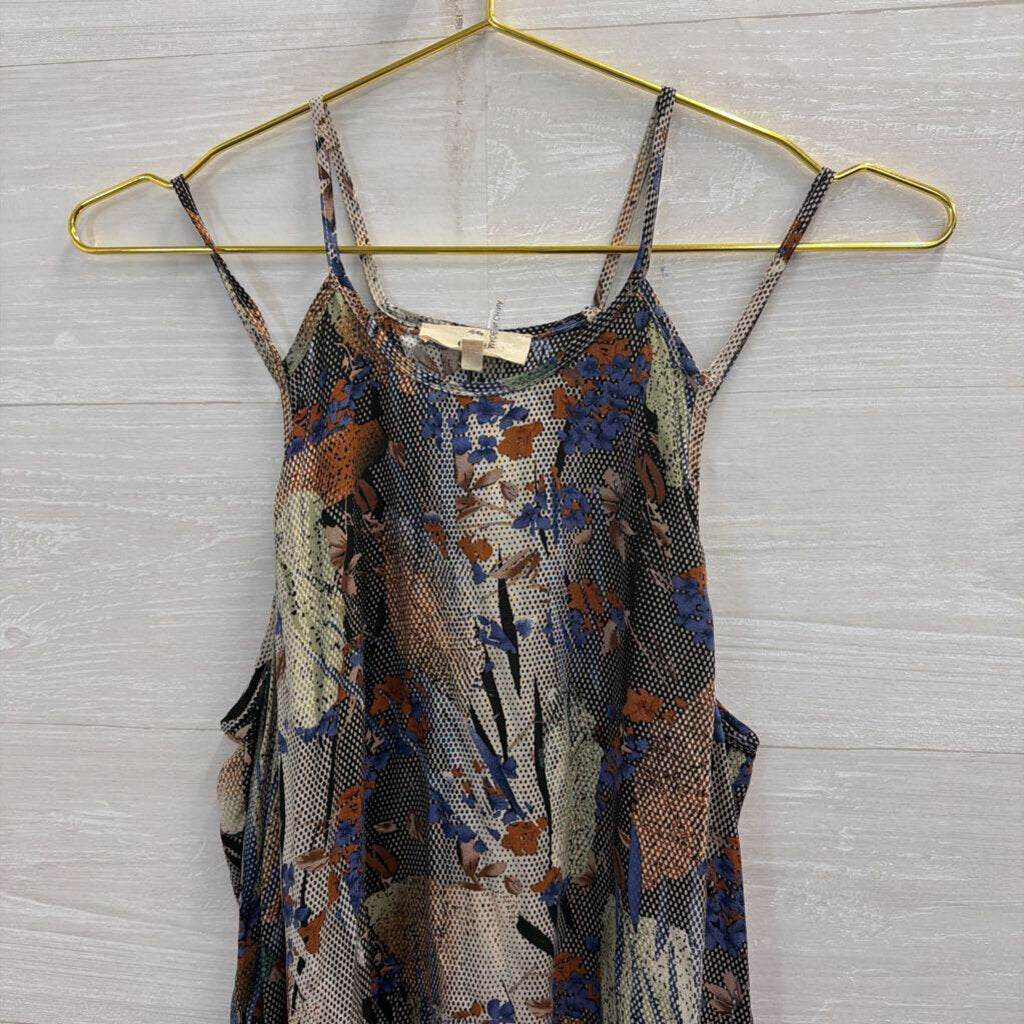 Entro BLue/ Multi Print Ruffle Hem Tank Top Medium