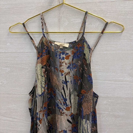 Entro Blue/ Multi Print Ruffle Hem Tank Top Medium