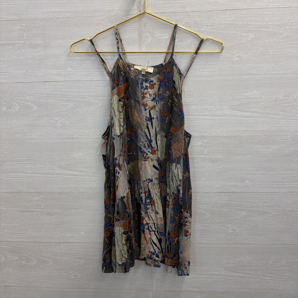 Entro BLue/ Multi Print Ruffle Hem Tank Top Medium
