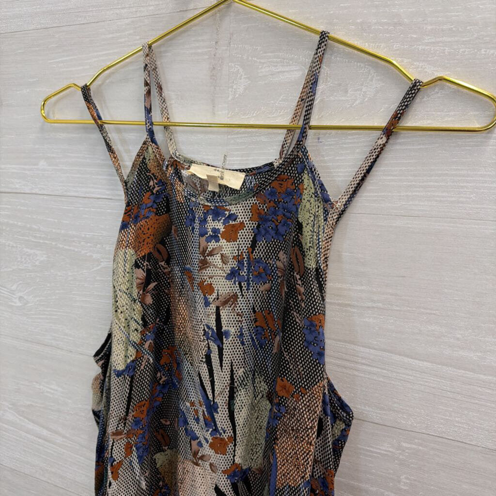 Entro BLue/ Multi Print Ruffle Hem Tank Top Medium