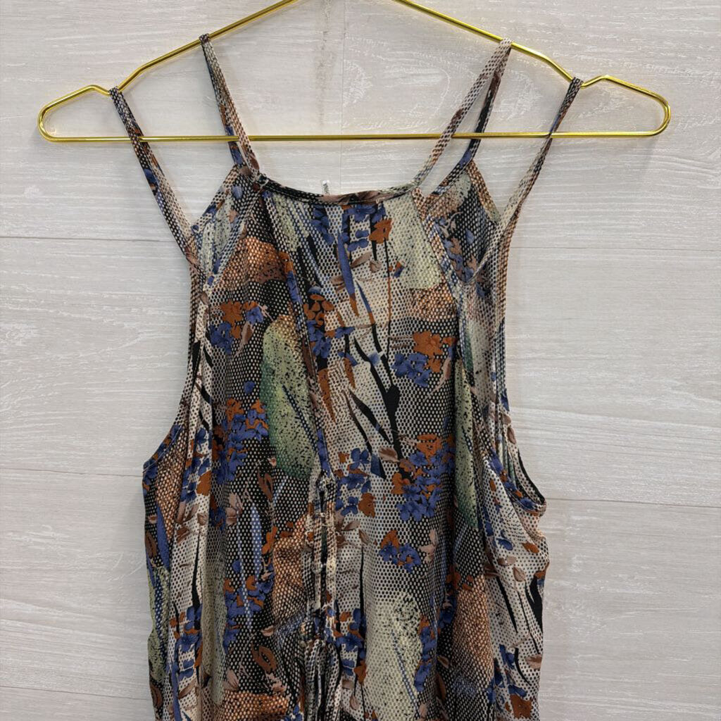 Entro BLue/ Multi Print Ruffle Hem Tank Top Medium