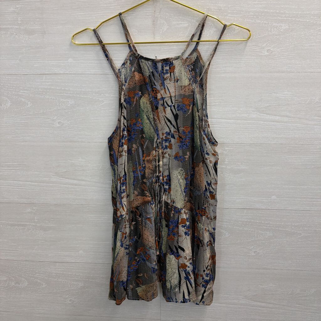 Entro BLue/ Multi Print Ruffle Hem Tank Top Medium