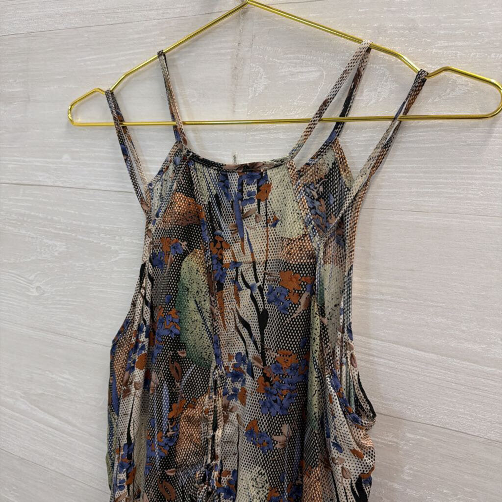 Entro BLue/ Multi Print Ruffle Hem Tank Top Medium