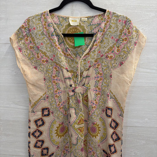Maeve Pink/ Multi Print 100% Silk Short Sleeve Shift Dress XXS Petite