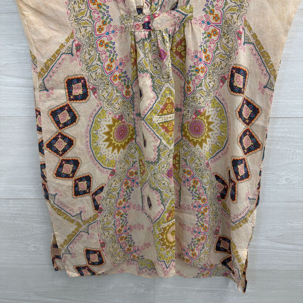 Maeve Pink/ Multi Print 100% Silk Short Sleeve Shift Dress XXS Petite