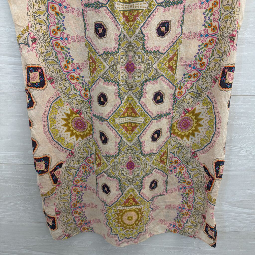 Maeve Pink/ Multi Print 100% Silk Short Sleeve Shift Dress XXS Petite