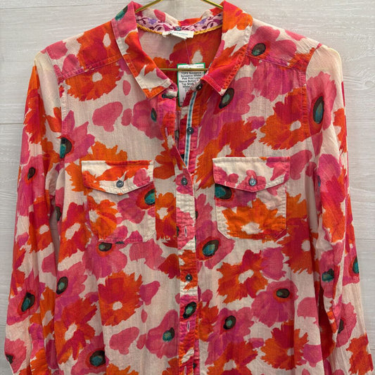 Sundance White/ Pink Print Long Sleeve Button Down Top Small Petite