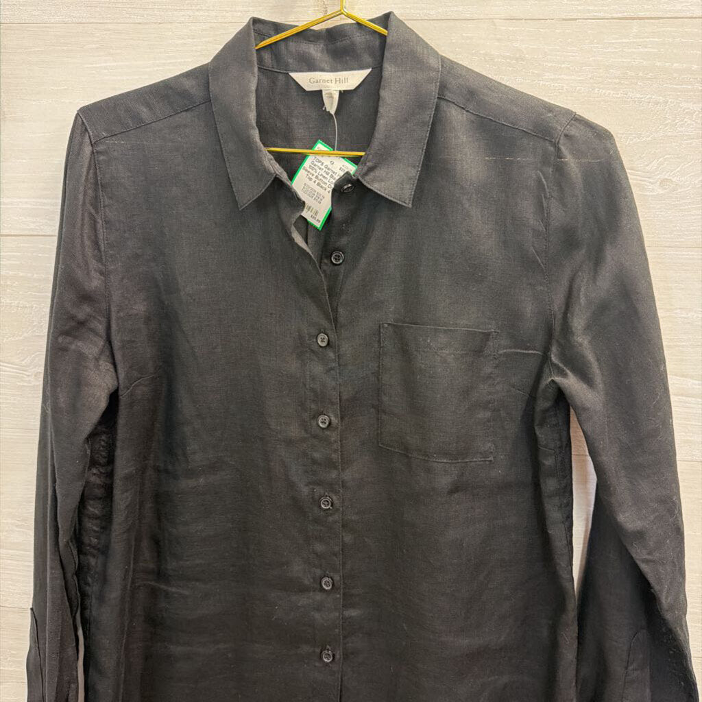 Garnet Hill Black 100% Linen Long Sleeve Button Down Top 4