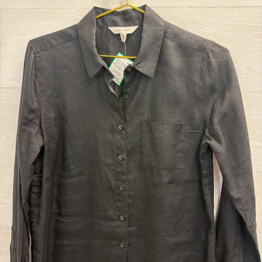 Garnet Hill Black 100% Linen Long Sleeve Button Down Top 4