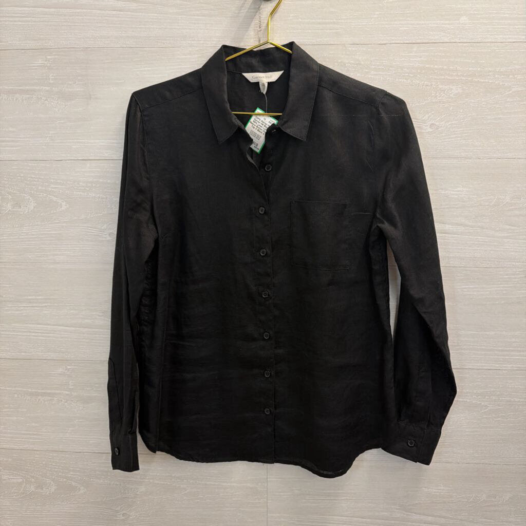 Garnet Hill Black 100% Linen Long Sleeve Button Down Top 4