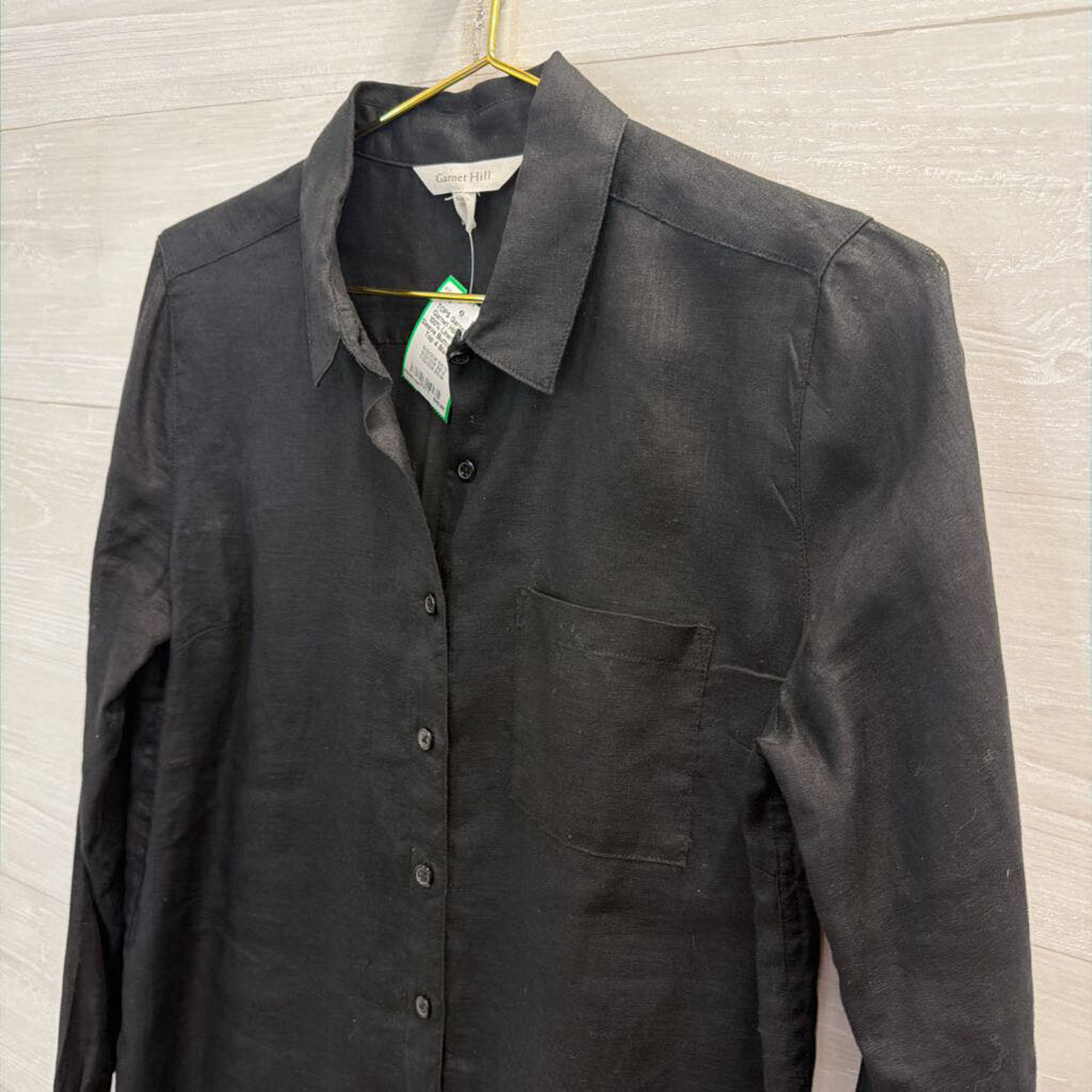 Garnet Hill Black 100% Linen Long Sleeve Button Down Top 4