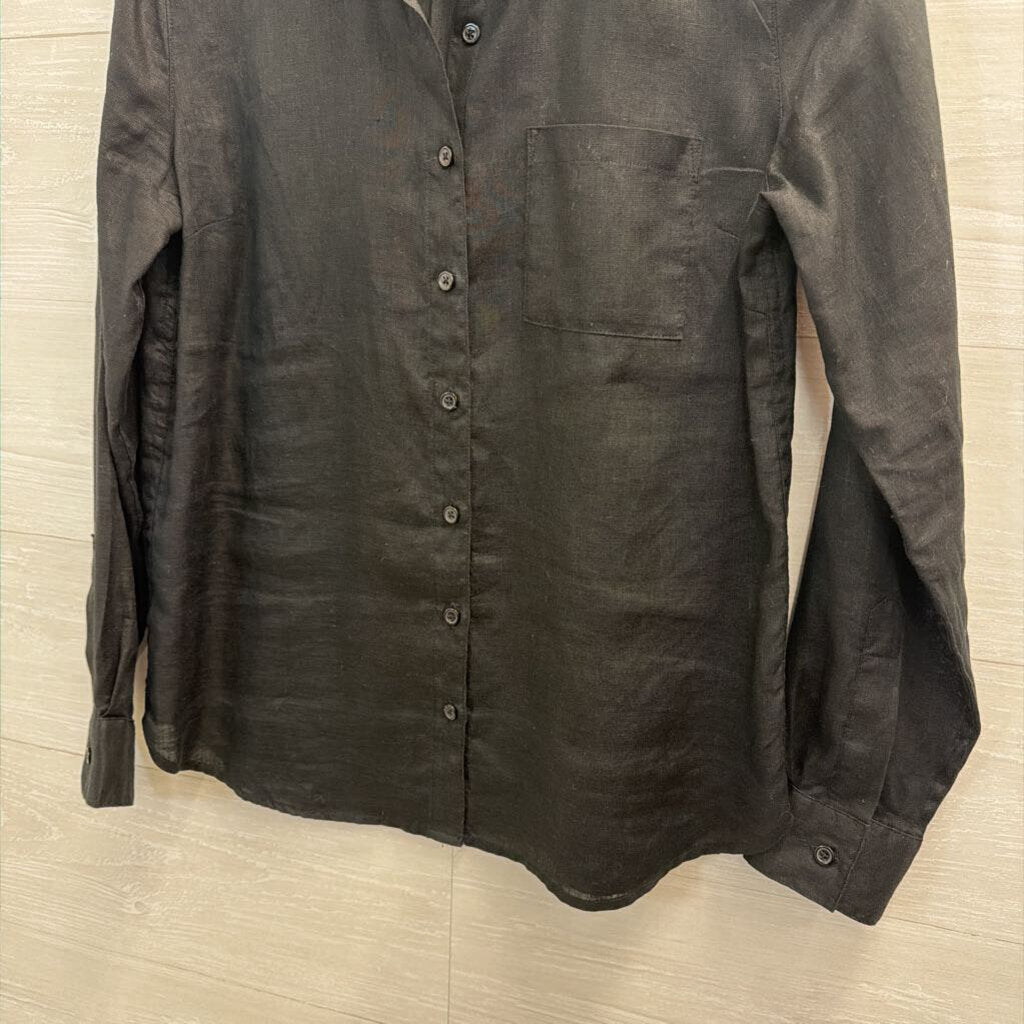 Garnet Hill Black 100% Linen Long Sleeve Button Down Top 4