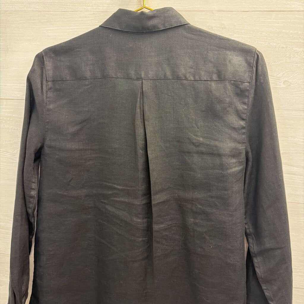 Garnet Hill Black 100% Linen Long Sleeve Button Down Top 4