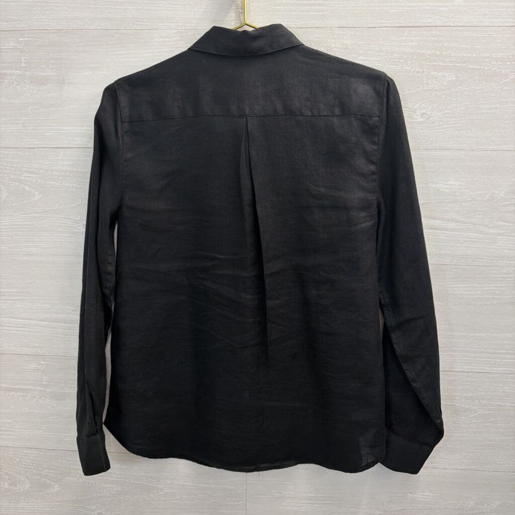 Garnet Hill Black 100% Linen Long Sleeve Button Down Top 4