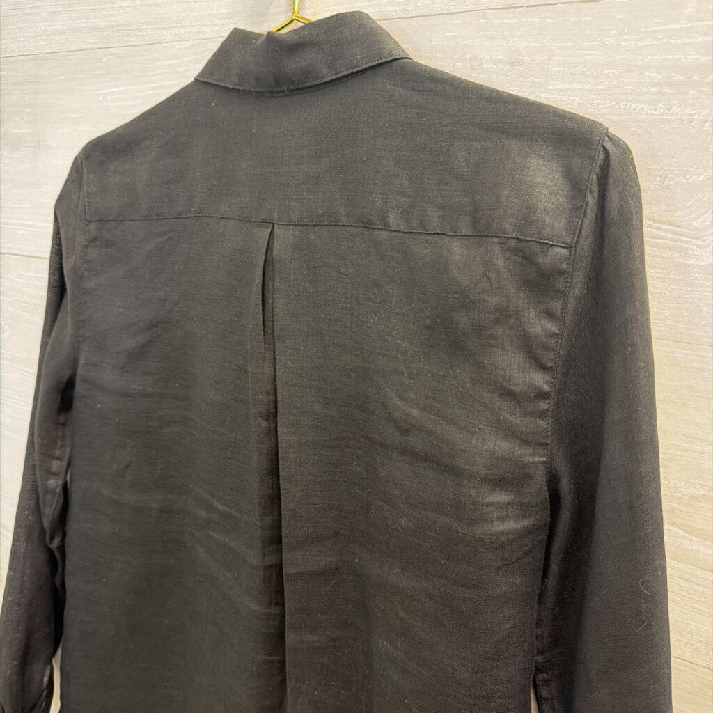 Garnet Hill Black 100% Linen Long Sleeve Button Down Top 4
