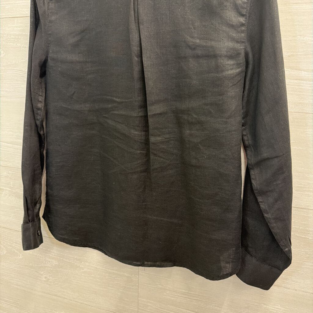 Garnet Hill Black 100% Linen Long Sleeve Button Down Top 4