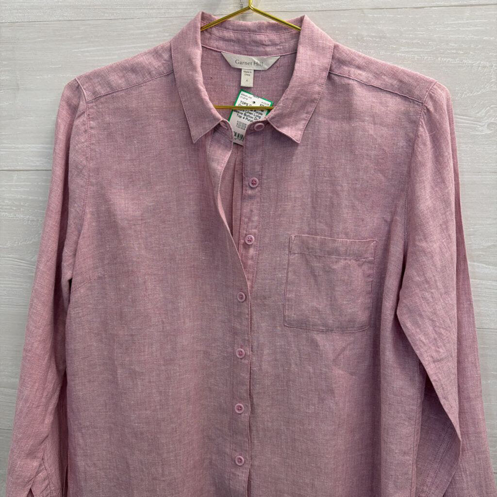 Garnet Hill Purple 100% Linen Long Sleeve Button Down Top 4